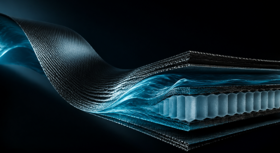 Advanced marine composite laminate layers with carbon reinforcement, structural core and resin flow