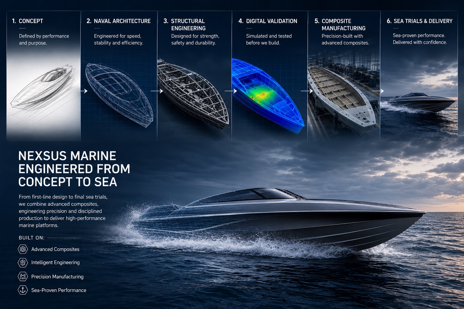 Nexsus Marine high-speed craft development from concept, naval architecture and structural engineering through composite manufacturing and sea trials
